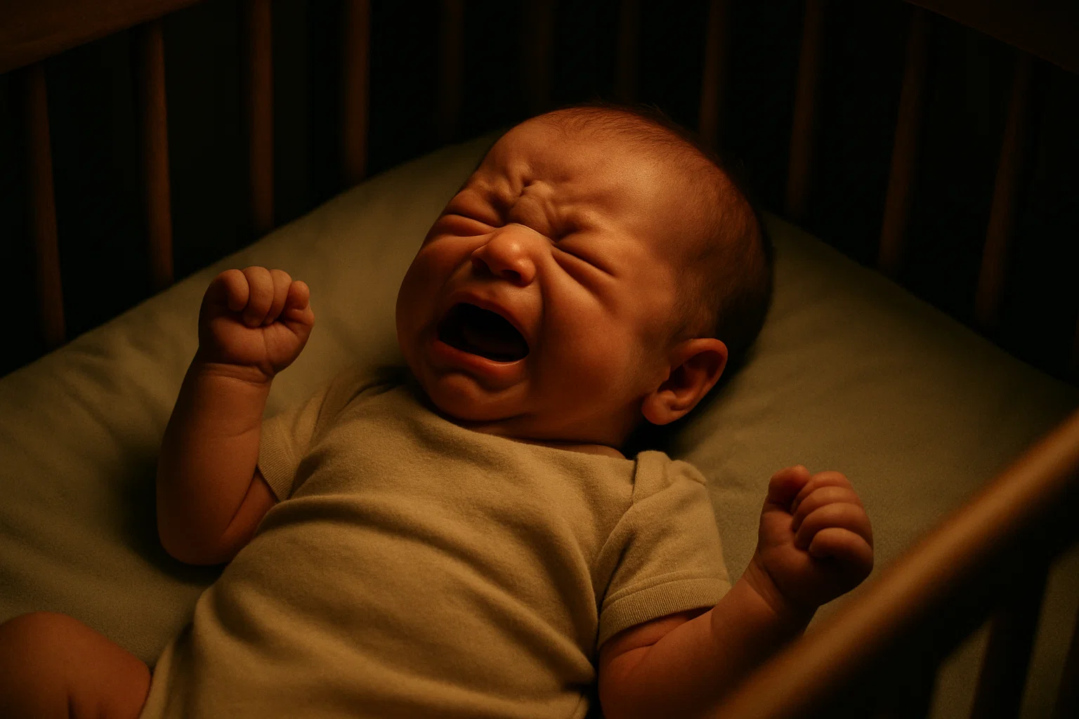 Crying baby in crib during sleep training